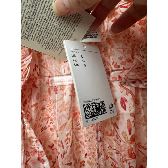 NWT H&M Floral Ruffle Tie-Neck Crêpe Blouse Peach Pink L - Picture 9 of 13